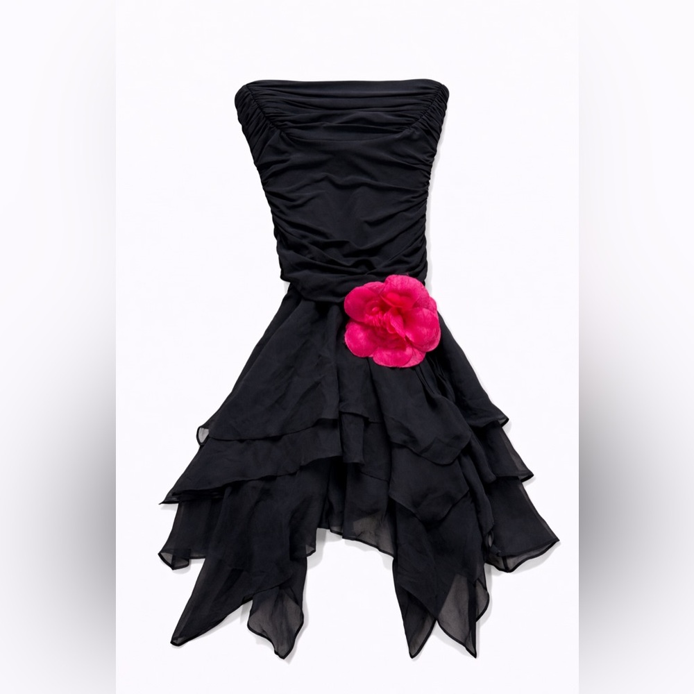 Y2K BCBG black dress with flower detail